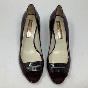 Rupert Sanderson heels EU 38.5 peep toe burgundy patent leather pumps